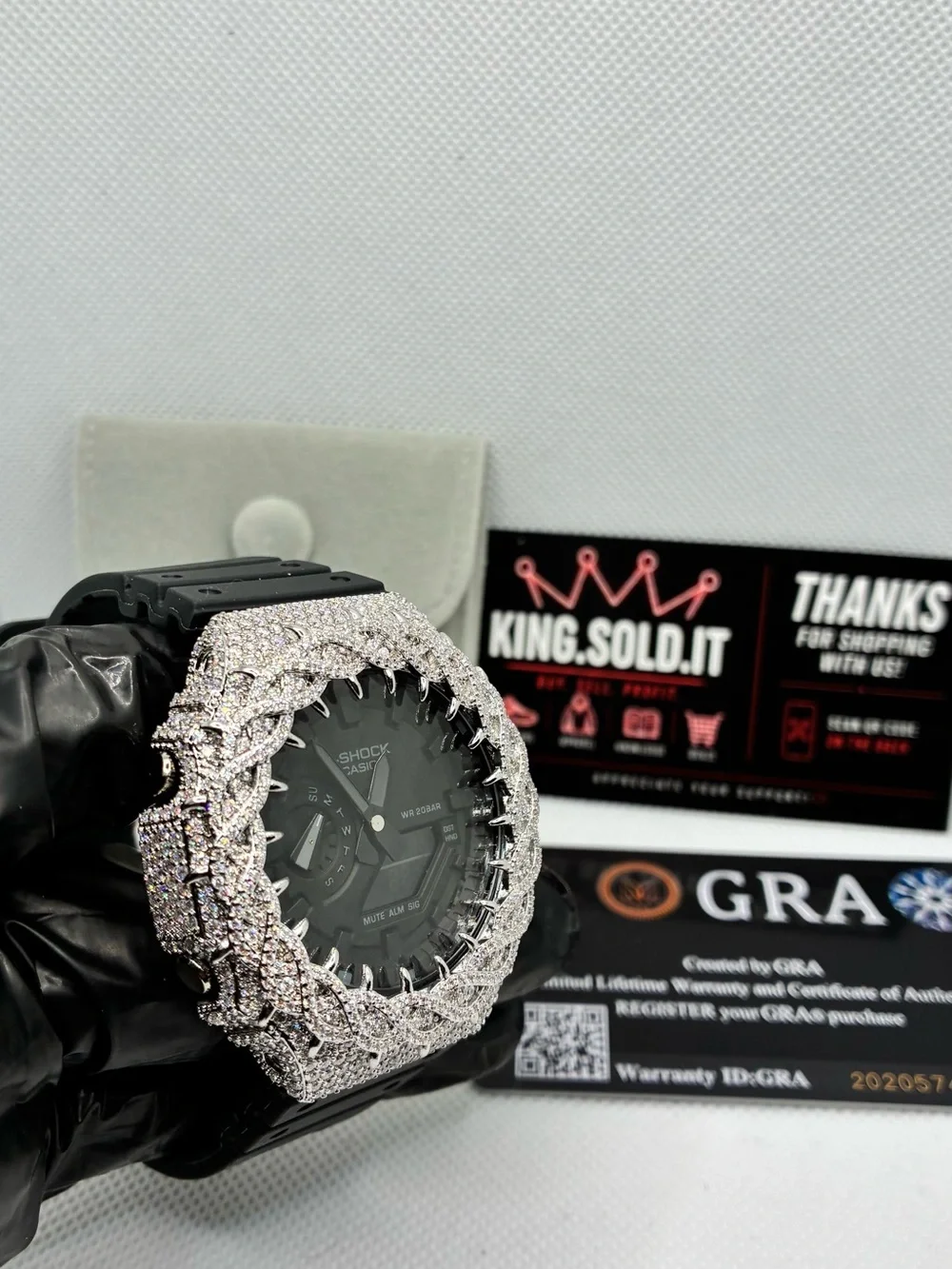 G-Shock Black Digital-Analog Watch with Silver Iced Out Bezel